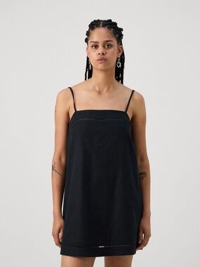 Abercrombie & Fitch | Black Cotton Linen Blend Trapeze Skort Day Dress